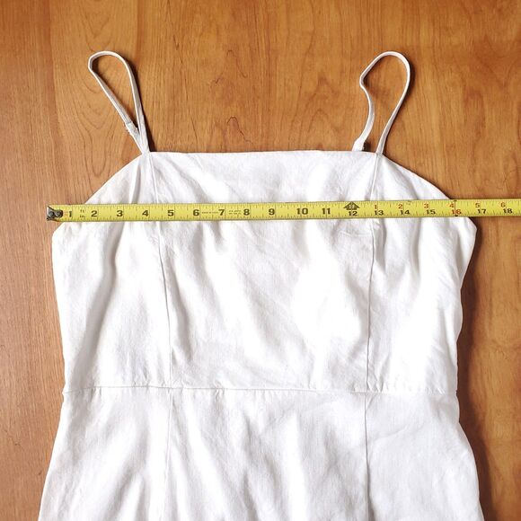 Halston Dress Size 8 Linen Blend Square Neck Midi Sheath Ivory Metallic Stretch - Picture 11 of 16